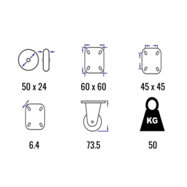 Swivel castor with thermoplastic rubber, steel fork and plate mount, 50 mm diameter