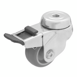 Swivel castor with brake, thermoplastic rubber, steel fork and bolt hole, 50 mm diameter