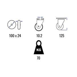 Lenkrolle mit Bremse, thermoplastisches Gummi, Stahlgabel und Rückenloch, 100 mm Durchmesser